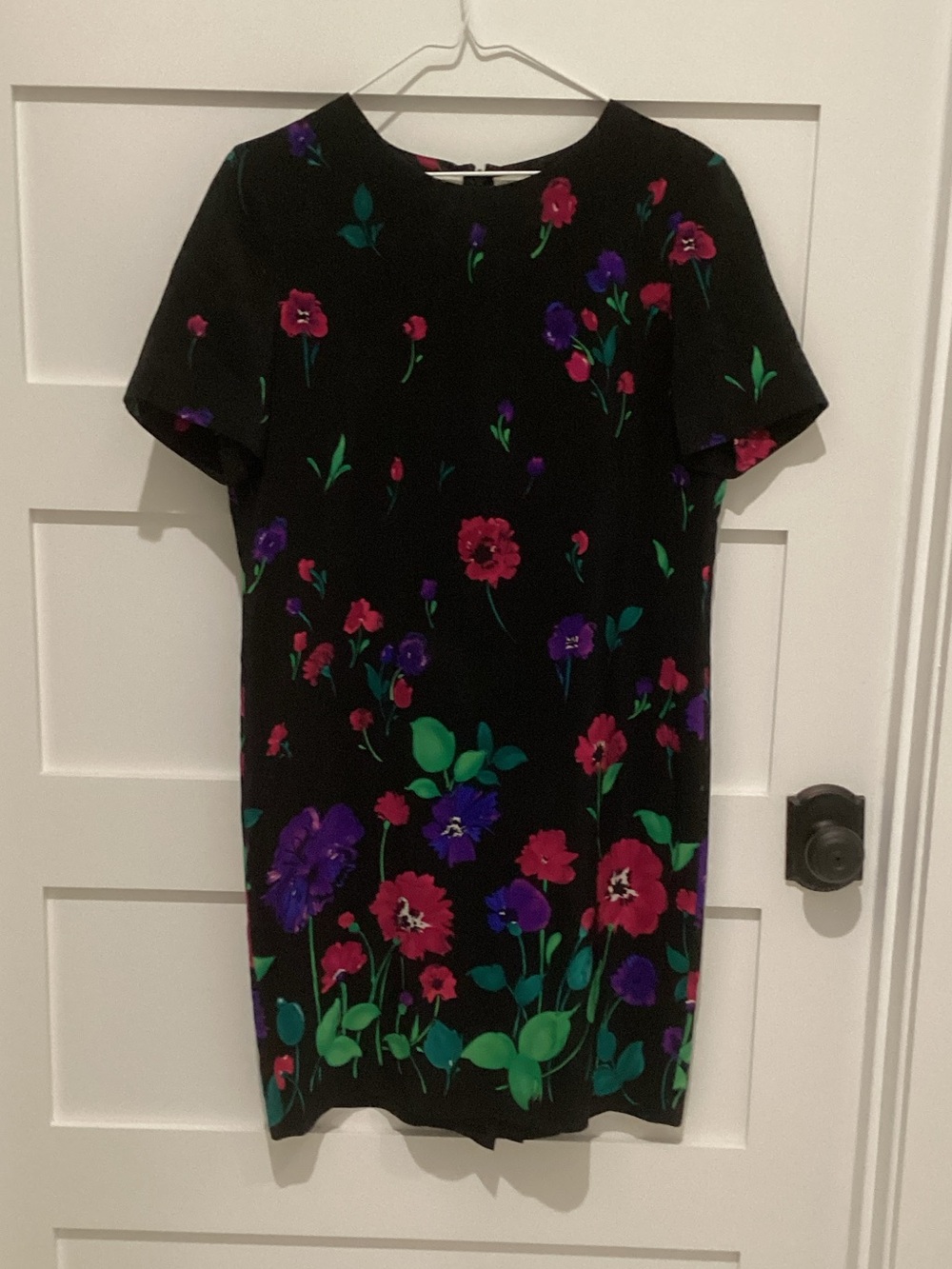 Liz Claiborne Black Floral Midi Dress with Pink and Purple Flowers
